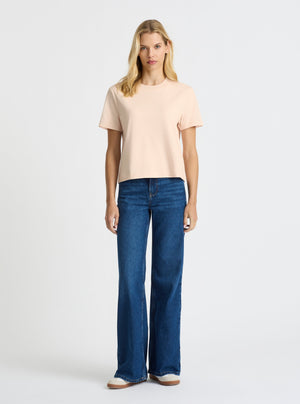 Blush|Good Earth Cotton® Box Cut Tee – Sustainable Cotton T-shirt|Karolina is 5'10" and wearing a size S