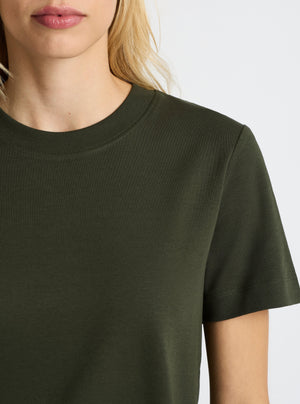 Dark Olive|Good Earth Cotton® Box Cut Tee – Sustainable Cotton T-shirt|Karolina is 5'10" and wearing a size S
