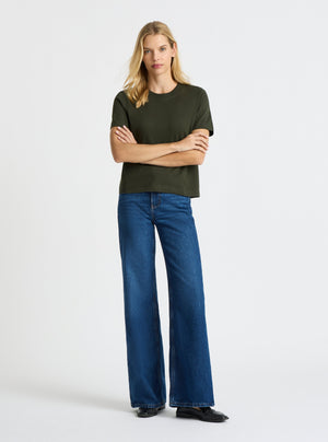 Dark Olive|Good Earth Cotton® Box Cut Tee – Sustainable Cotton T-shirt|Karolina is 5'10" and wearing a size S