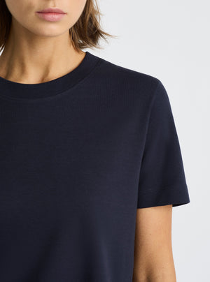 Navy|Good Earth Cotton® Box Cut Tee – Sustainable Cotton T-shirt|Stas is 5'10" and wearing a size S