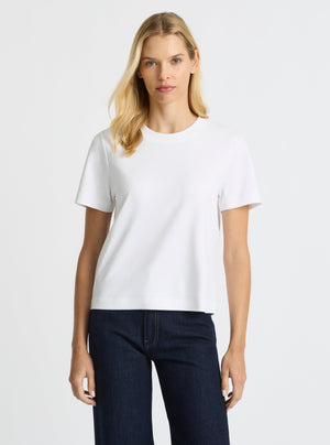 White|Good Earth Cotton® Box Cut Tee – Sustainable Cotton T-shirt|Karolina is 5'10" and wearing a size S