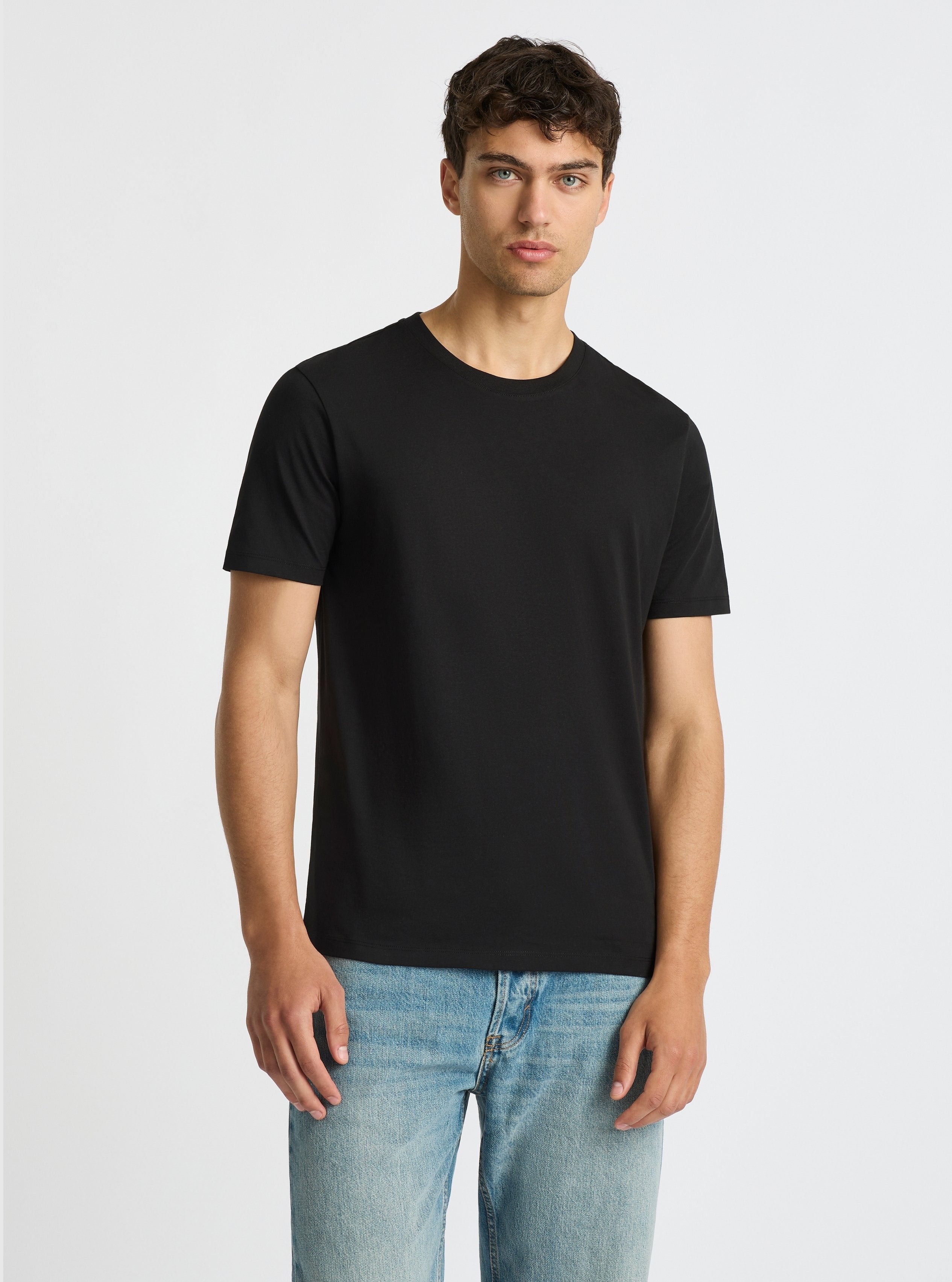 Black|Good Earth Cotton® Classic Tee – Sustainable Cotton T-shirts|Evans is 6’2” and wearing a size M