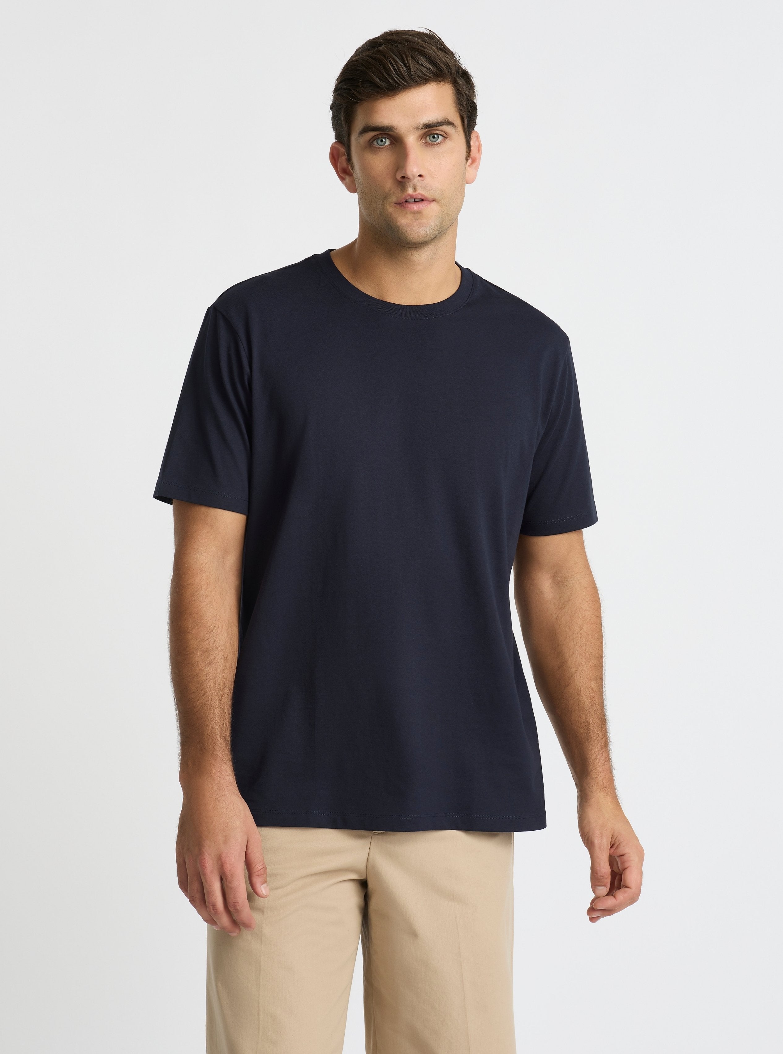 Navy|Good Earth Cotton® Classic Tee – Sustainable Cotton T-shirts|Jack is 6’2” and wearing a size L