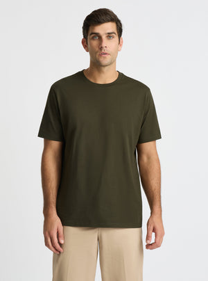 Olive Green|Good Earth Cotton® Classic Tee – Sustainable Cotton T-shirts|Jack is 6’2” and wearing a size L