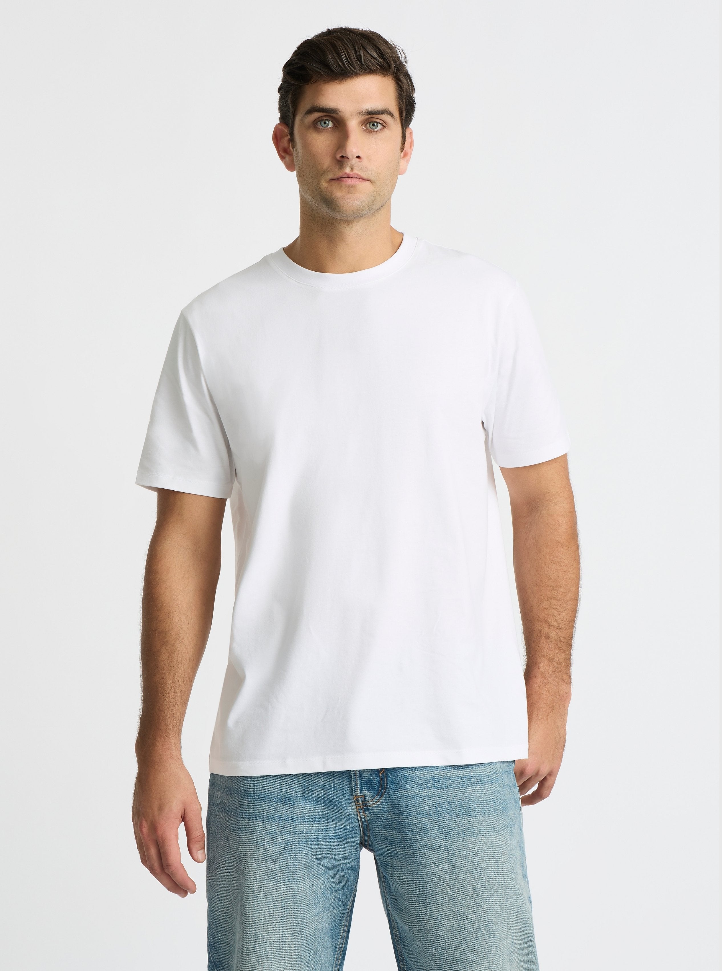 White|Good Earth Cotton® Classic Tee – Sustainable Cotton T-shirts|Jack is 6’2” and wearing a size L