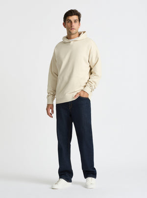 Ecru|Good Earth Cotton® Hoodie for men – Sustainable Cotton Hoodie|Jack is 6’2” and wearing a size L