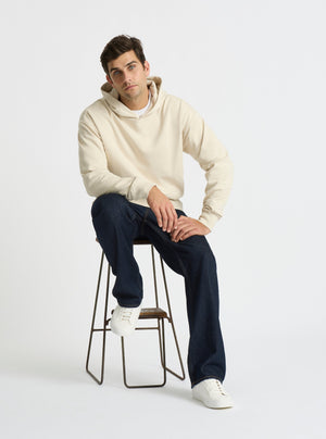 Ecru|Good Earth Cotton® Hoodie for men – Sustainable Cotton Hoodie|Jack is 6’2” and wearing a size L