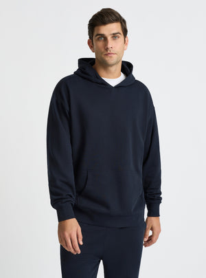 Navy|Good Earth Cotton® Hoodie for men – Sustainable Cotton Hoodie|Jack is 6’2” and wearing a size L