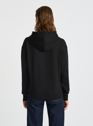 Black|Good Earth Cotton® Clean Hoodie – Sustainable Cotton Sweatshirt|Stas is 5'10" and wearing a size S