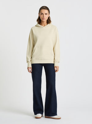 Ecru|Good Earth Cotton® Clean Hoodie – Sustainable Cotton Sweatshirt|Stas is 5'10" and wearing a size S