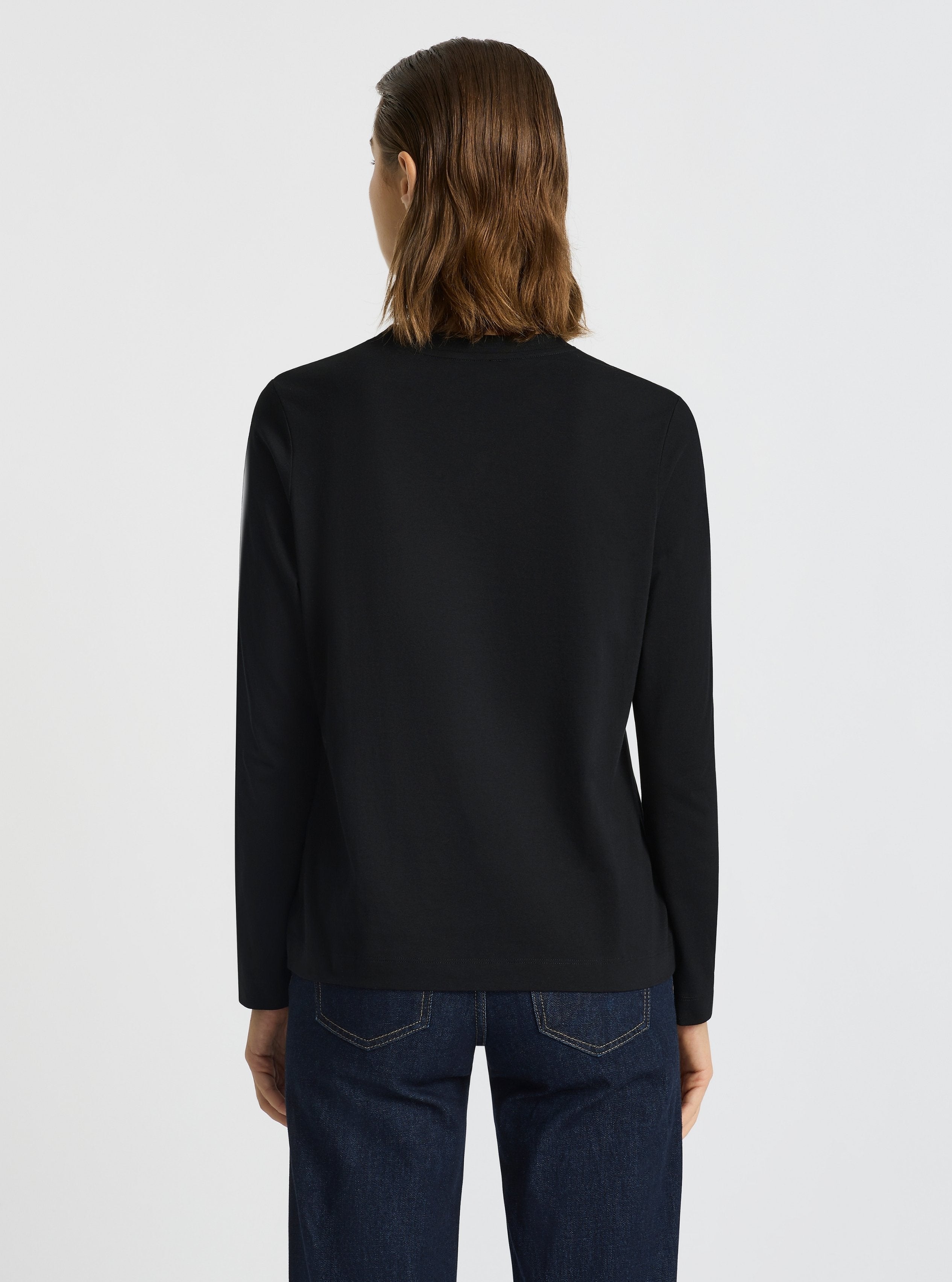 Black|Good Earth Cotton® Long Sleeve Tee – Sustainable Cotton T-shirt|Stas is 5'10" and wearing a size M