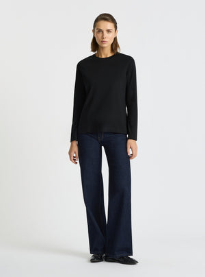 Black|Good Earth Cotton® Long Sleeve Tee – Sustainable Cotton T-shirt|Stas is 5'10" and wearing a size M