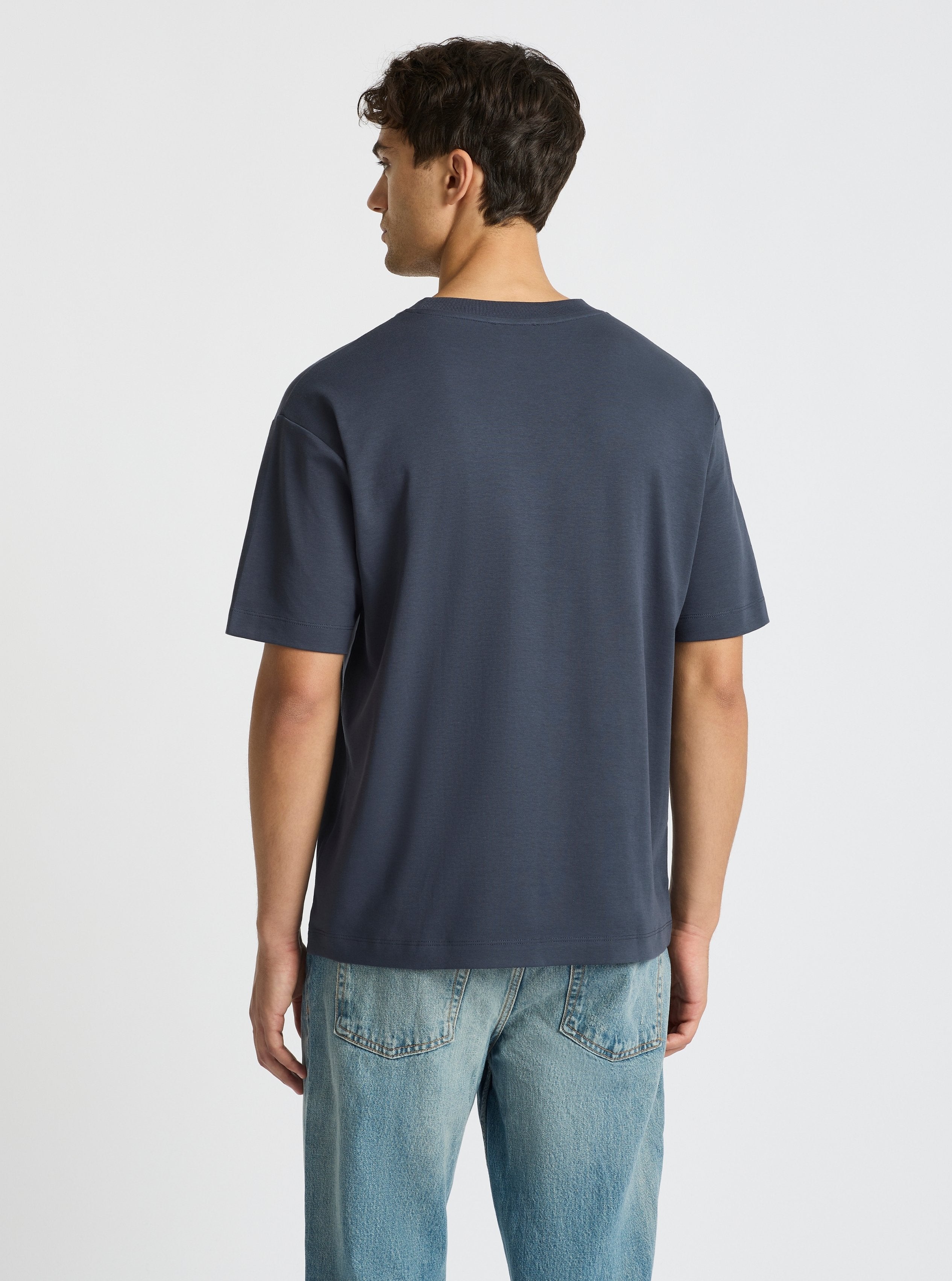 Charcoal Blue|Good Earth Cotton® Oversized Tee – Sustainable Cotton T-shirt|Evans is 6’2” and wearing a size M