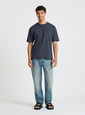 Charcoal Blue|Good Earth Cotton® Oversized Tee – Sustainable Cotton T-shirt|Evans is 6’2” and wearing a size M