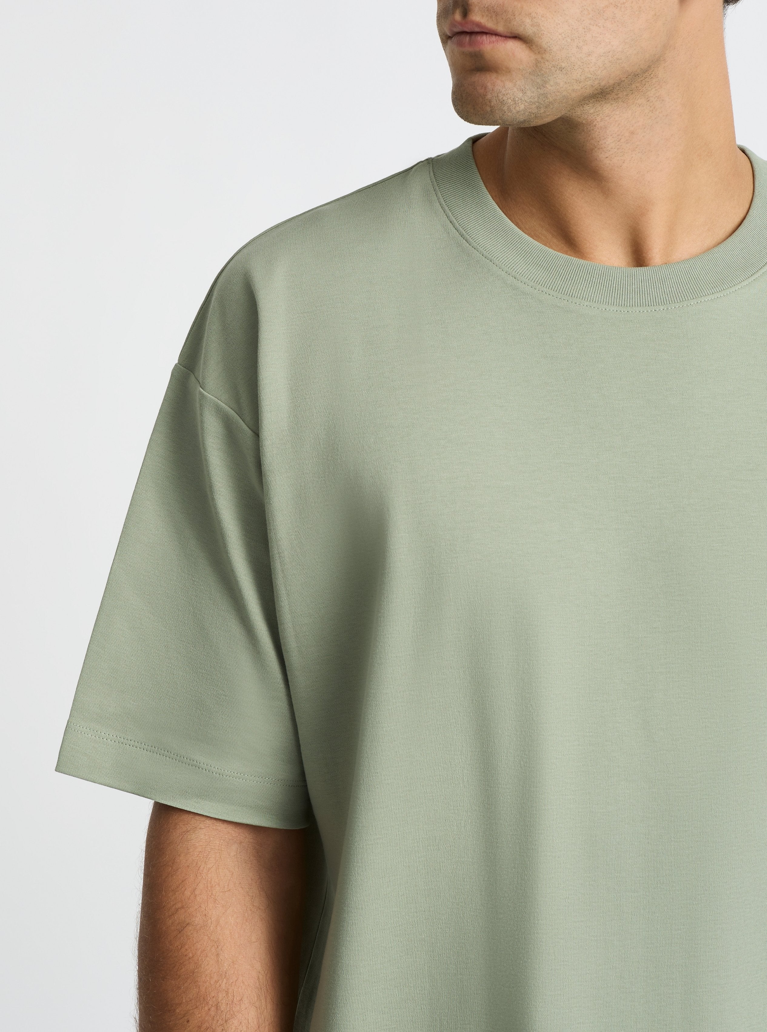 Sage Green|Good Earth Cotton® Oversized Tee – Sustainable Cotton T-shirt|Jack is 6’2” and wearing a size L