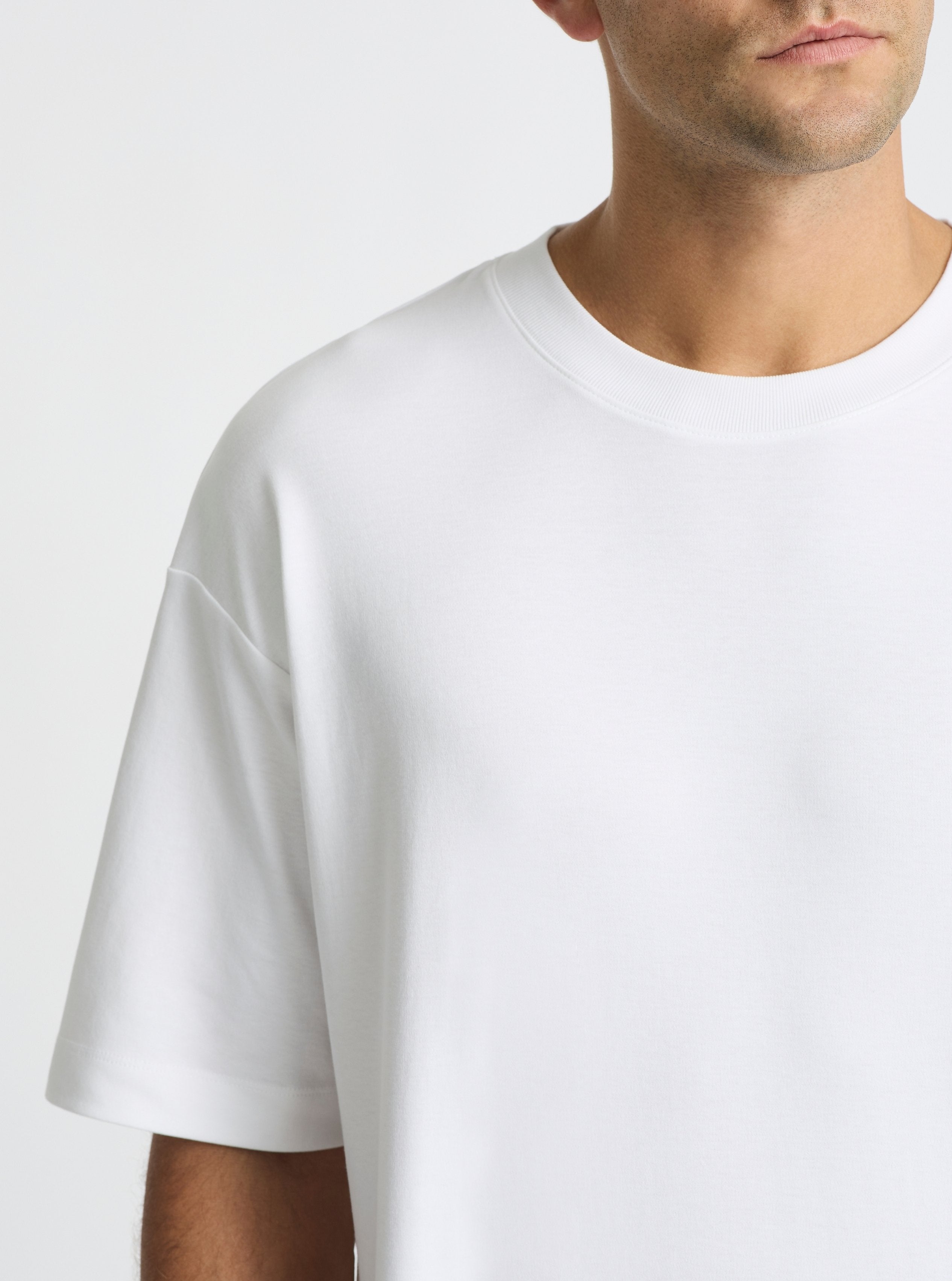 White|Good Earth Cotton® Oversized Tee – Sustainable Cotton T-shirt|Jack is 6’2” and wearing a size L