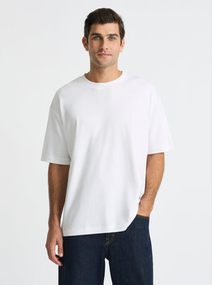 White|Good Earth Cotton® Oversized Tee – Sustainable Cotton T-shirt|Jack is 6’2” and wearing a size L
