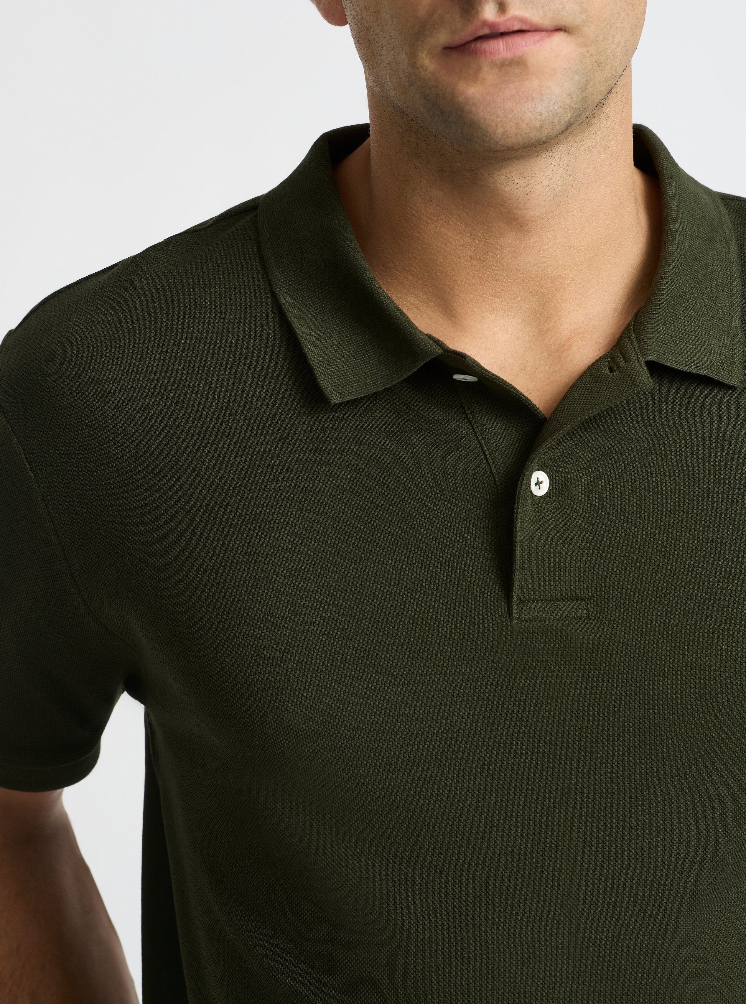 Dark Olive|Good Earth Cotton® Polo – Sustainable Cotton Polo|Jack is 6’2” and wearing a size L