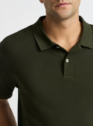 Dark Olive|Good Earth Cotton® Polo – Sustainable Cotton Polo|Jack is 6’2” and wearing a size L