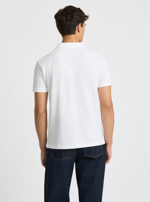 White|Good Earth Cotton® Polo – Sustainable Cotton Polo|Evans is 6’2” and wearing a size M