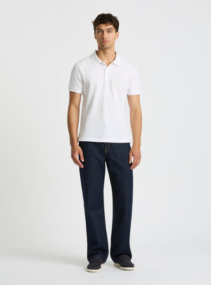White|Good Earth Cotton® Polo – Sustainable Cotton Polo|Evans is 6’2” and wearing a size M