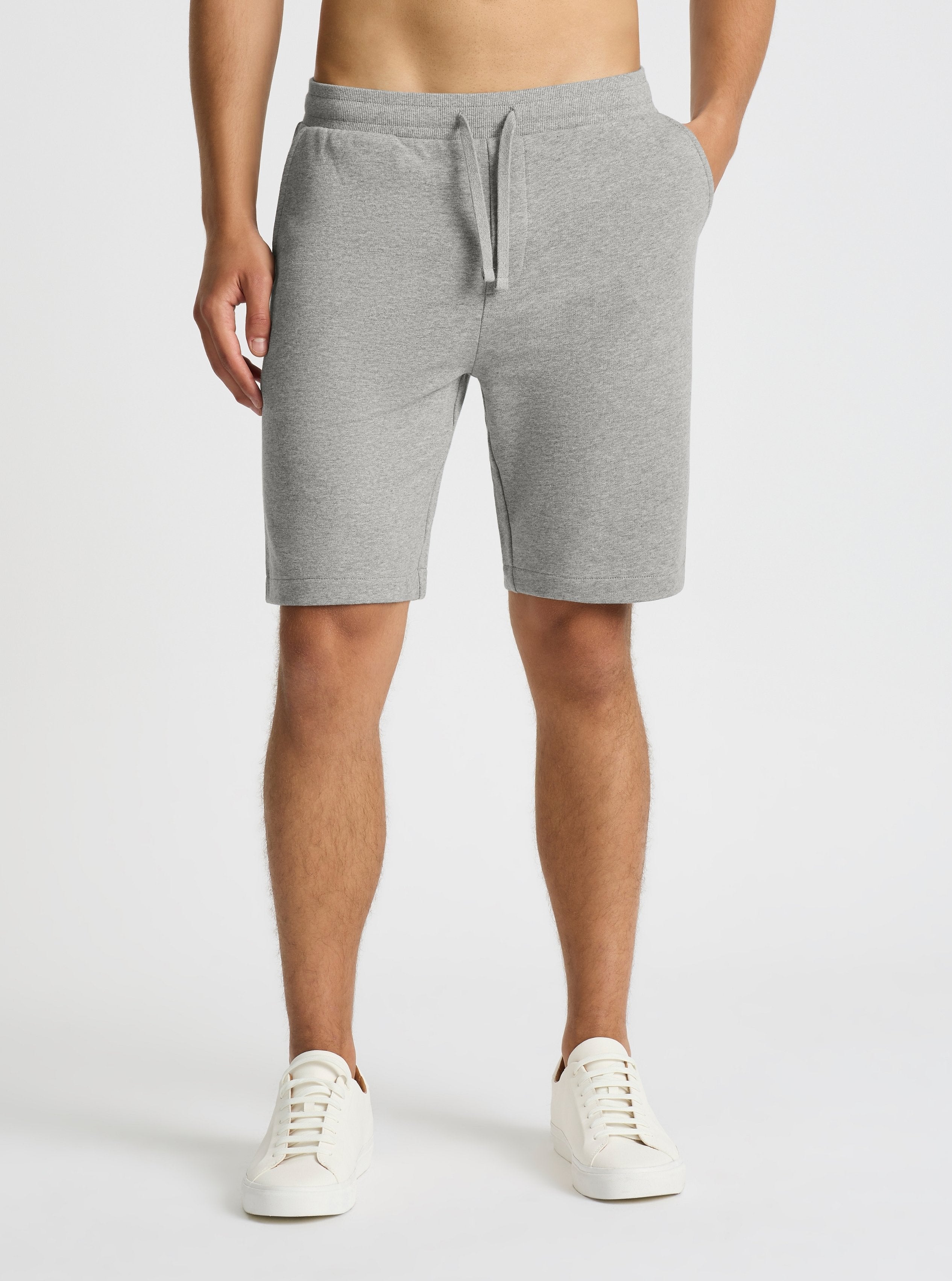 Grey Marl|Good Earth Cotton® Shorts for men – Sustainable Cotton Shorts|Evans is 6’2” and wearing a size M