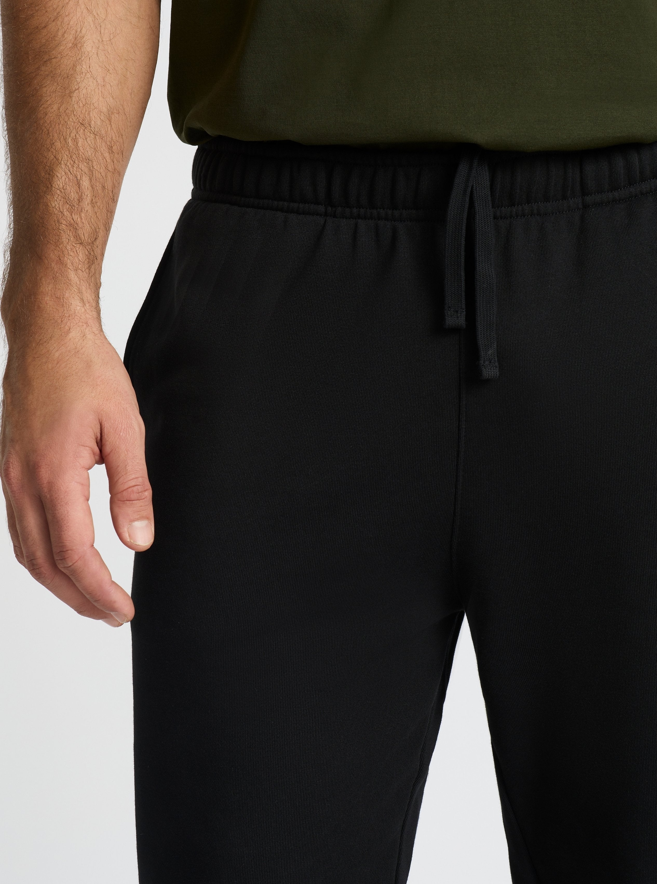 Black|Good Earth Cotton® Sweatpants for men – Sustainable Cotton Sweatpants|Jack is 6’2” and wearing a size L