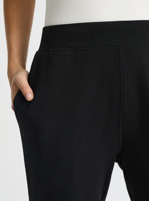Black|Good Earth Cotton® Sweatpants for women – Sustainable Cotton Sweatpants|Stas is 5'10" and wearing a size S