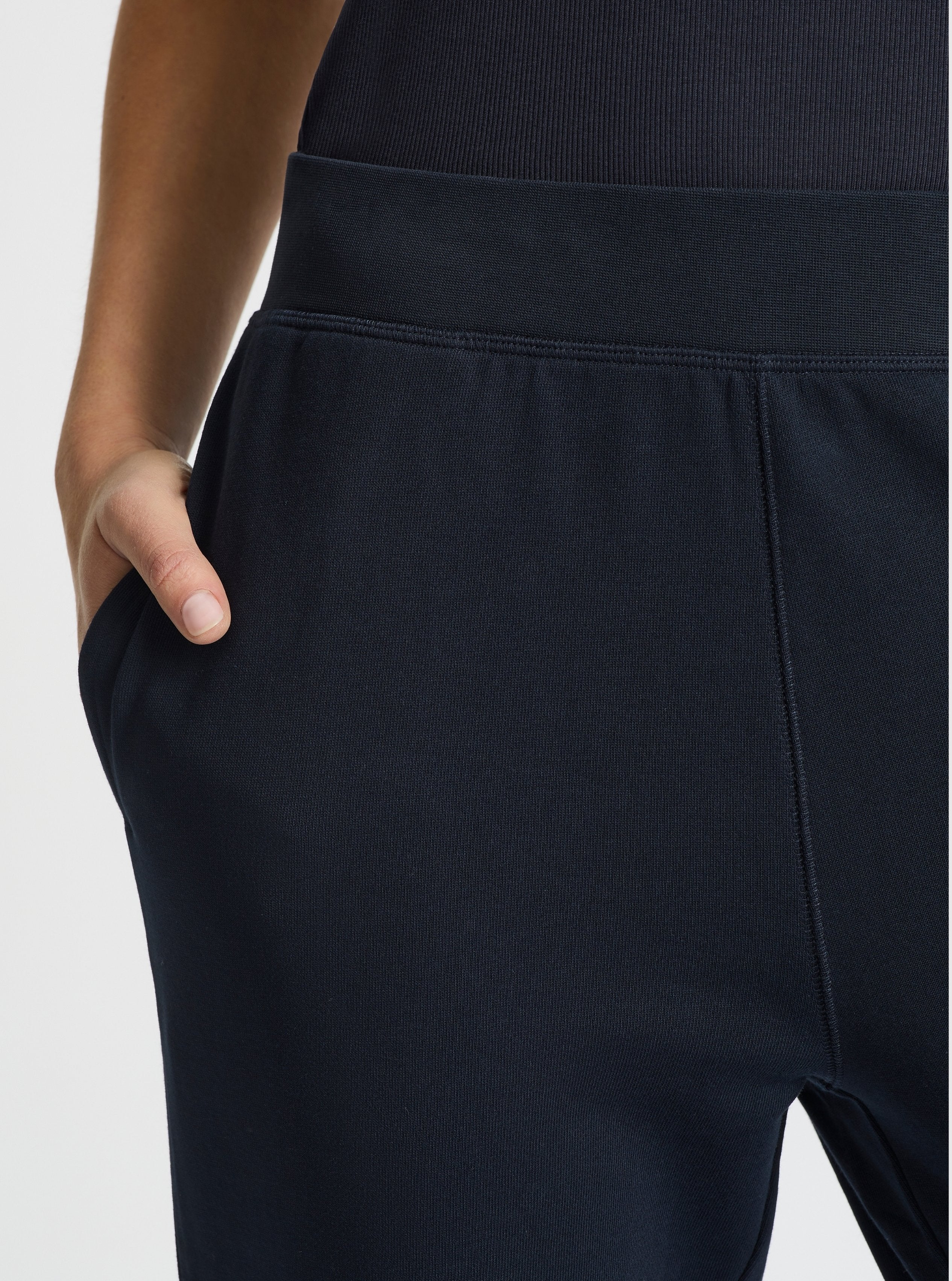 Navy|Good Earth Cotton® Sweatpants for women – Sustainable Cotton Sweatpants|Stas is 5'10" and wearing a size S