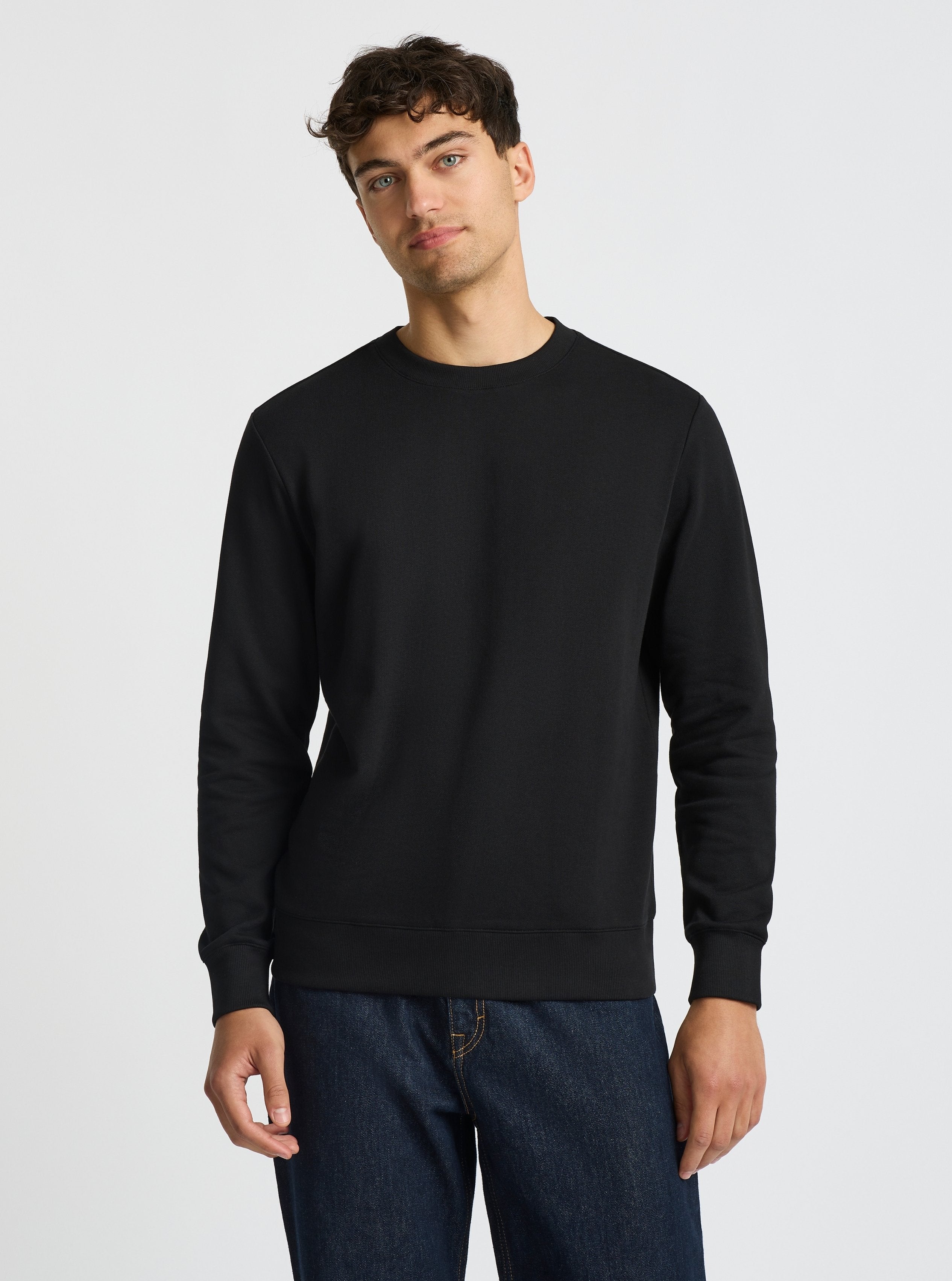 Black|Good Earth Cotton® Sweatshirts – Sustainable Cotton Sweatshirts|Evans is 6’2” and wearing a size M