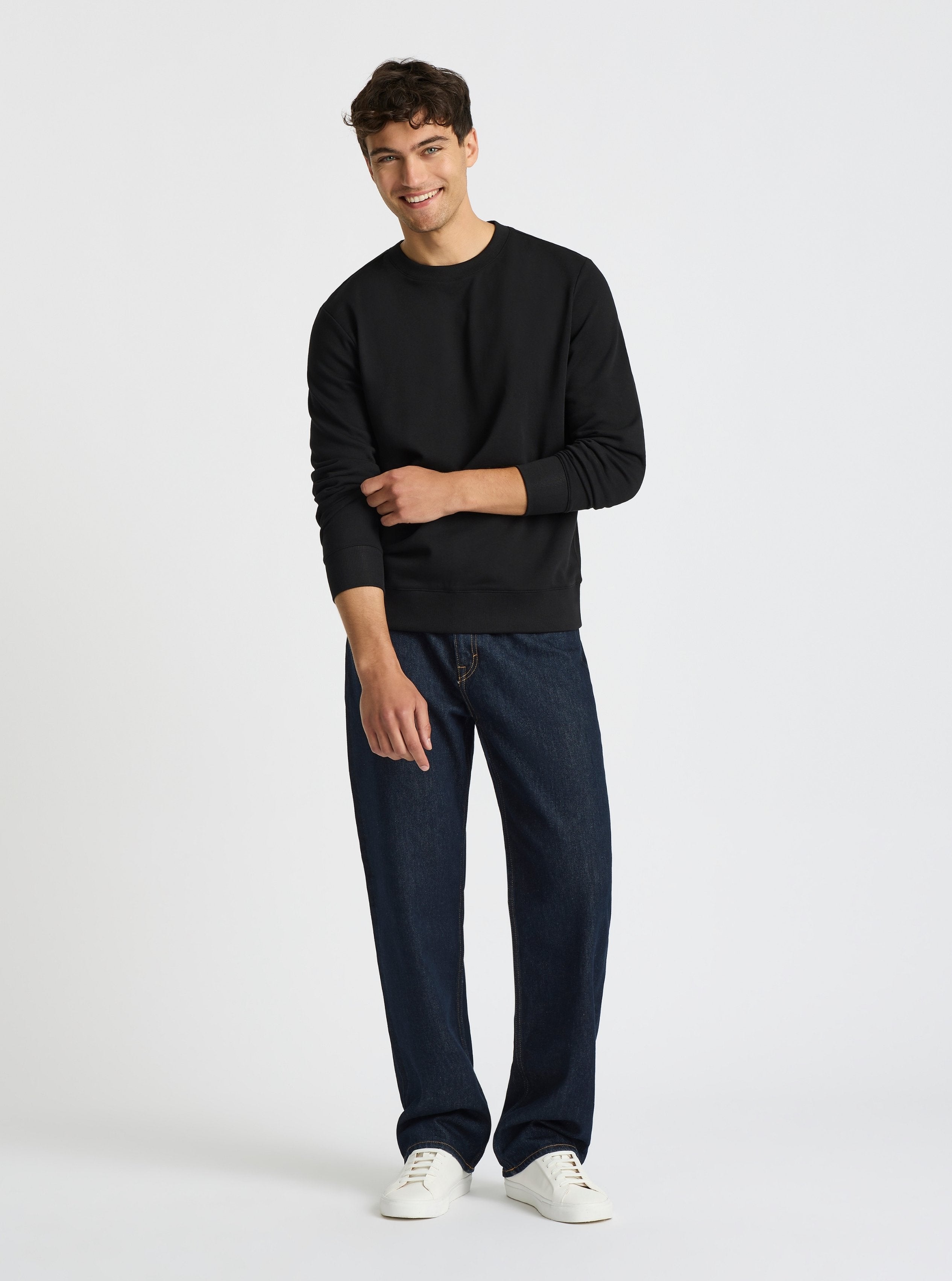 Black|Good Earth Cotton® Sweatshirts – Sustainable Cotton Sweatshirts|Evans is 6’2” and wearing a size M