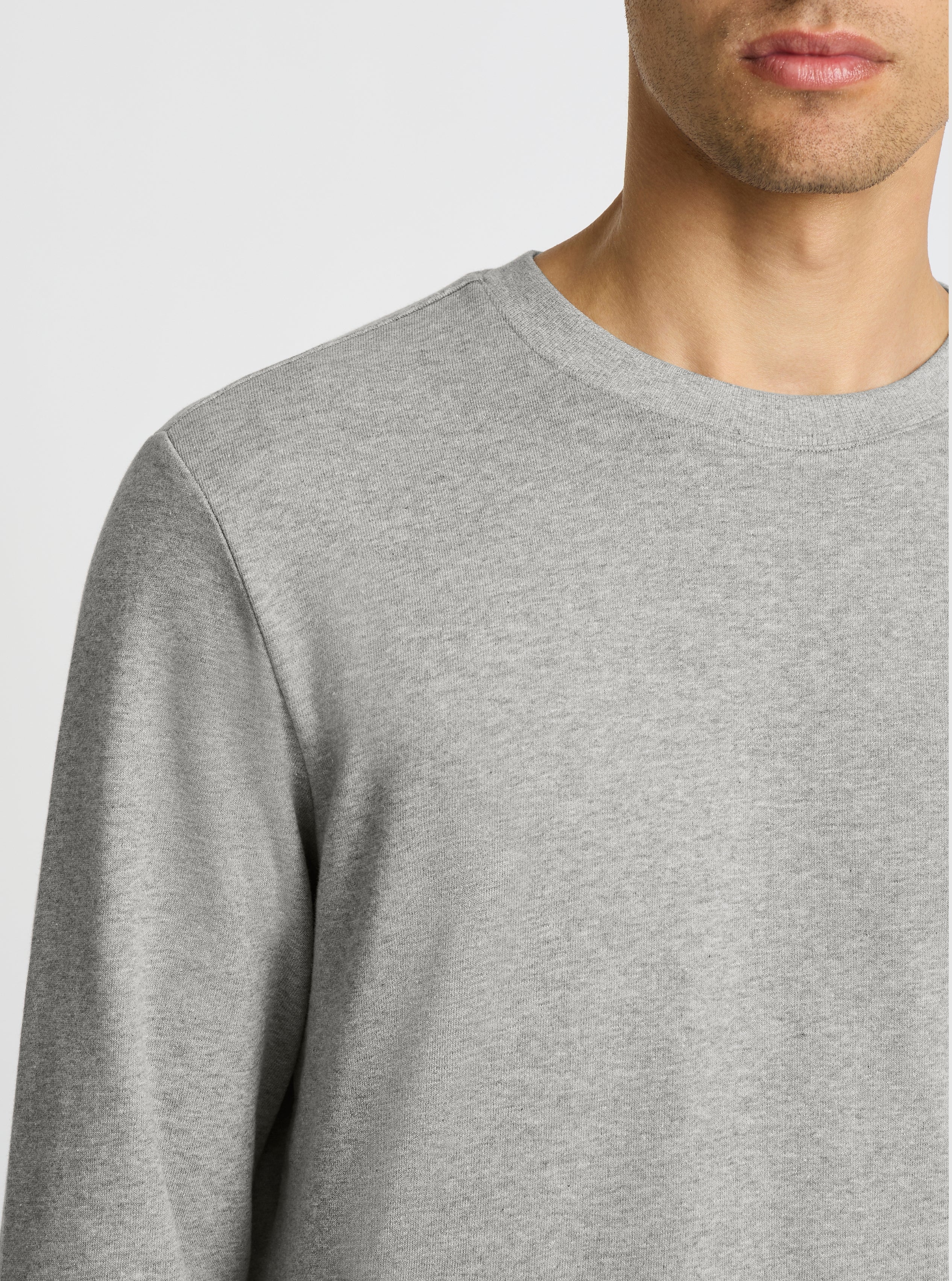 Grey Marl|Good Earth Cotton® Sweatshirts – Sustainable Cotton Sweatshirts|Evans is 6’2” and wearing a size M