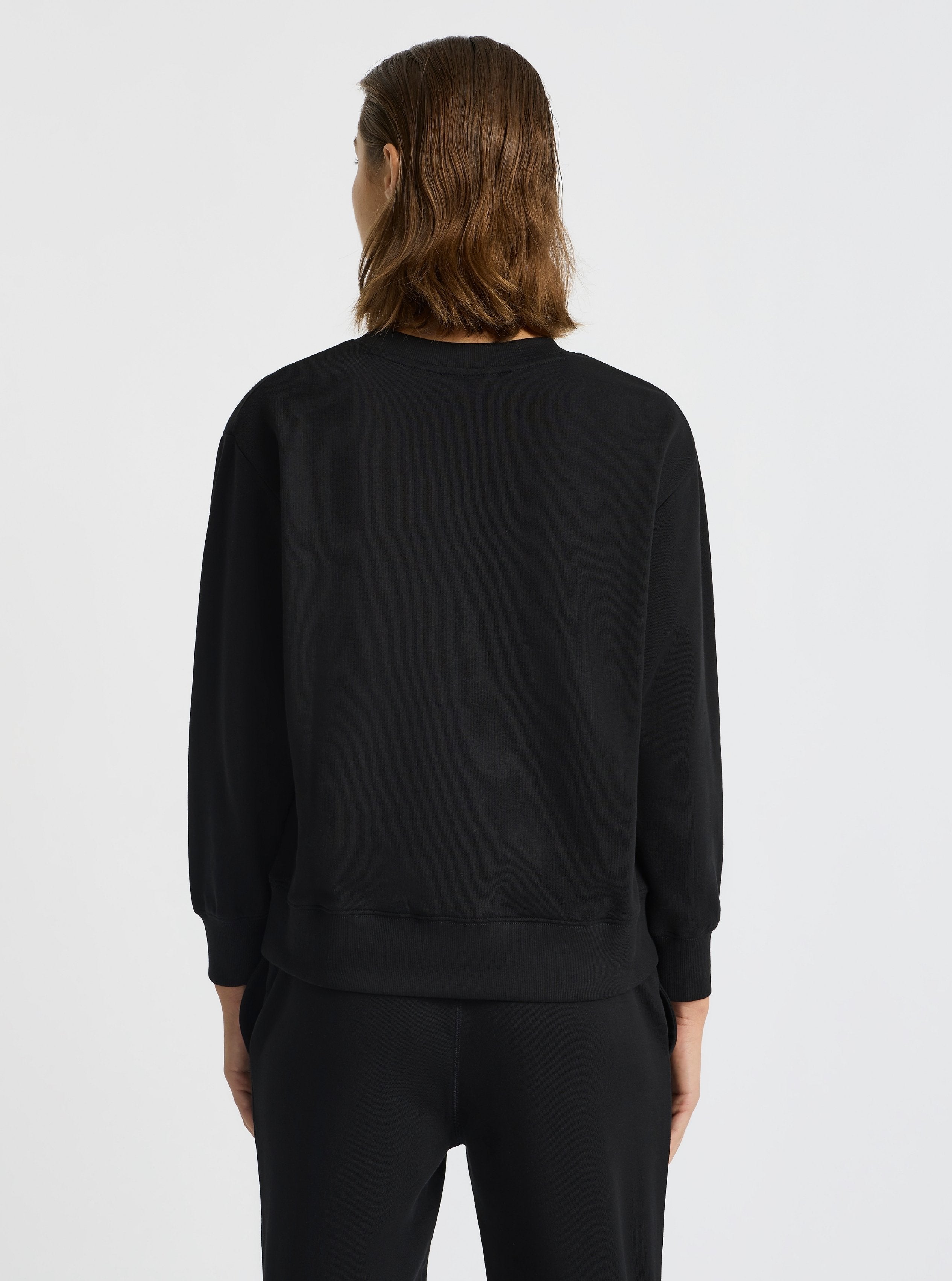 Black|Good Earth Cotton® Sweatshirts – Sustainable Cotton Sweatshirts|Stas is 5'10" and wearing a size S