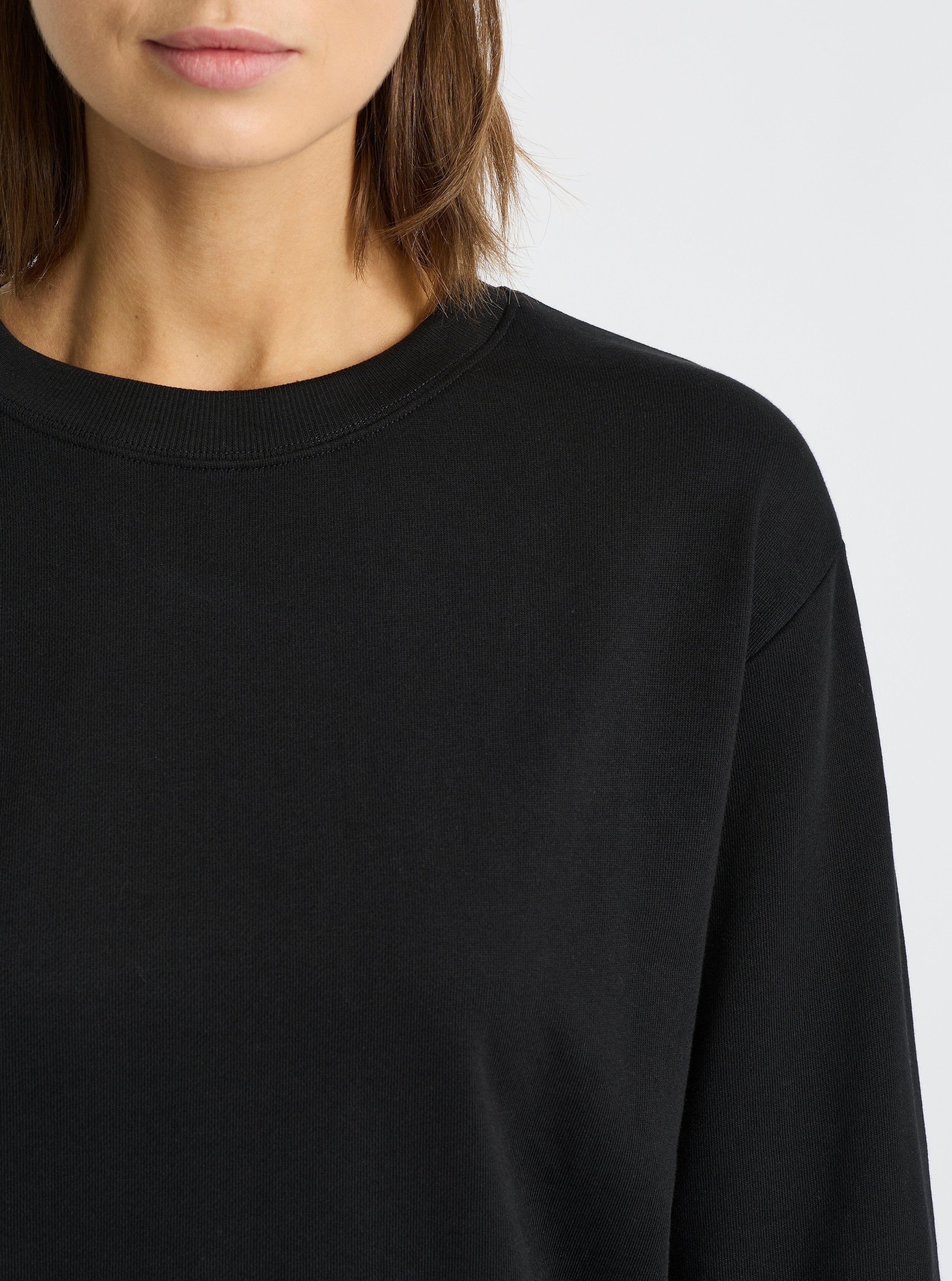 Black|Good Earth Cotton® Sweatshirts – Sustainable Cotton Sweatshirts|Stas is 5'10" and wearing a size S