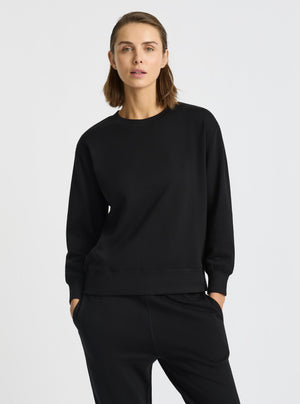 Black|Good Earth Cotton® Sweatshirts – Sustainable Cotton Sweatshirts|Stas is 5'10" and wearing a size S