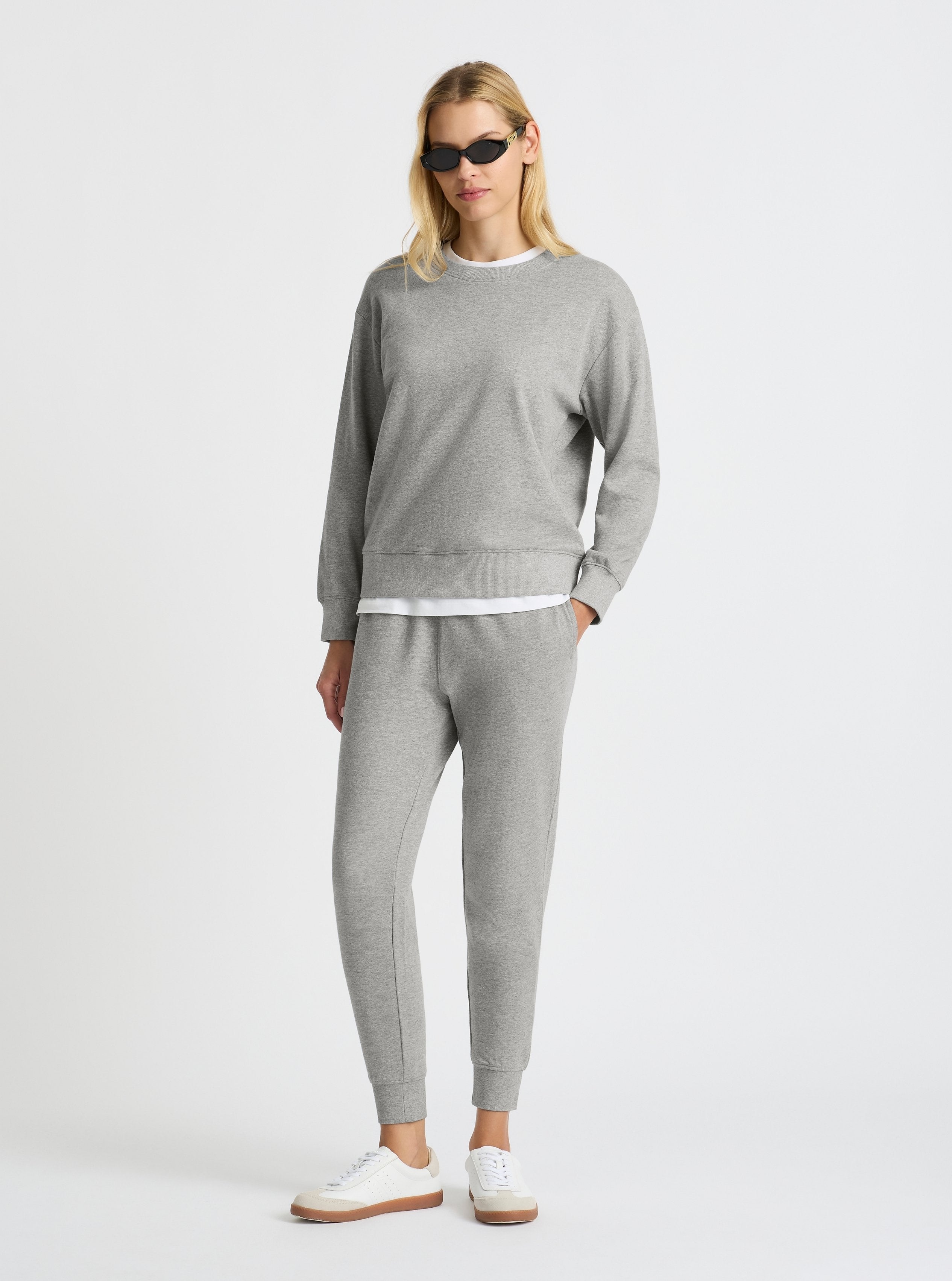 Grey Marl|Good Earth Cotton® Sweatshirts – Sustainable Cotton Sweatshirts|Karolina is 5'10" and wearing a size S