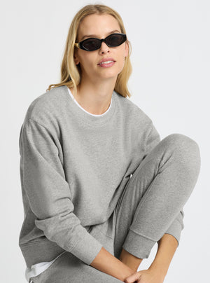 Grey Marl|Good Earth Cotton® Sweatshirts – Sustainable Cotton Sweatshirts|Karolina is 5'10" and wearing a size S