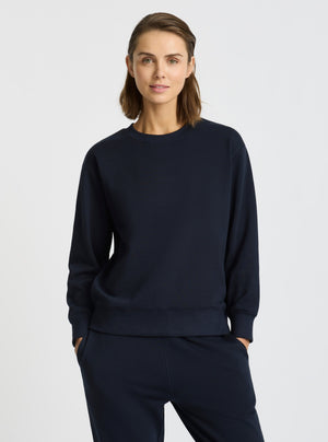 Navy|Good Earth Cotton® Sweatshirts – Sustainable Cotton Sweatshirts|Stas is 5'10" and wearing a size S