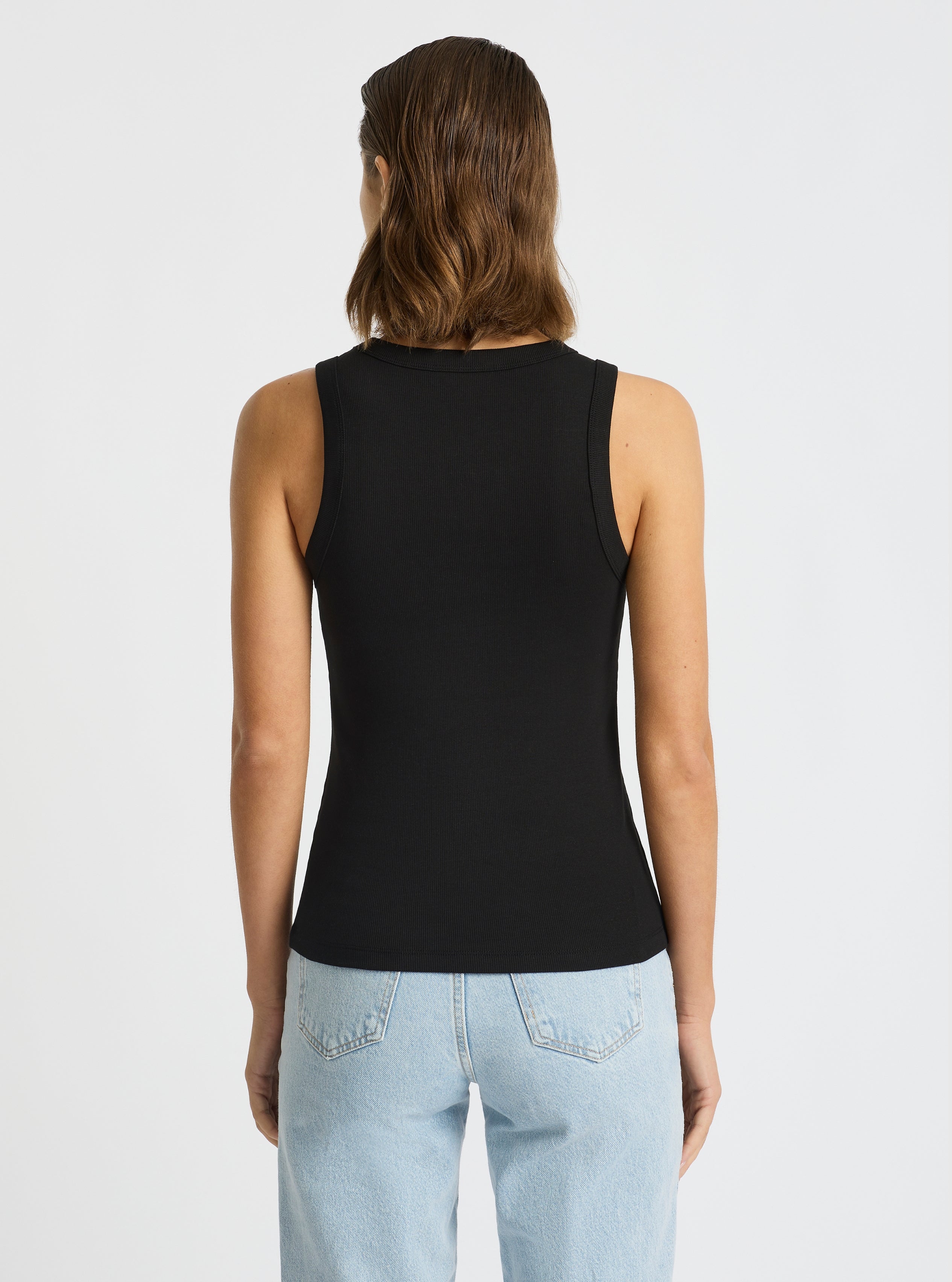 Black|Good Earth Cotton® Tanks – Sustainable Cotton Tanks|Stas is 5'10" and wearing a size S