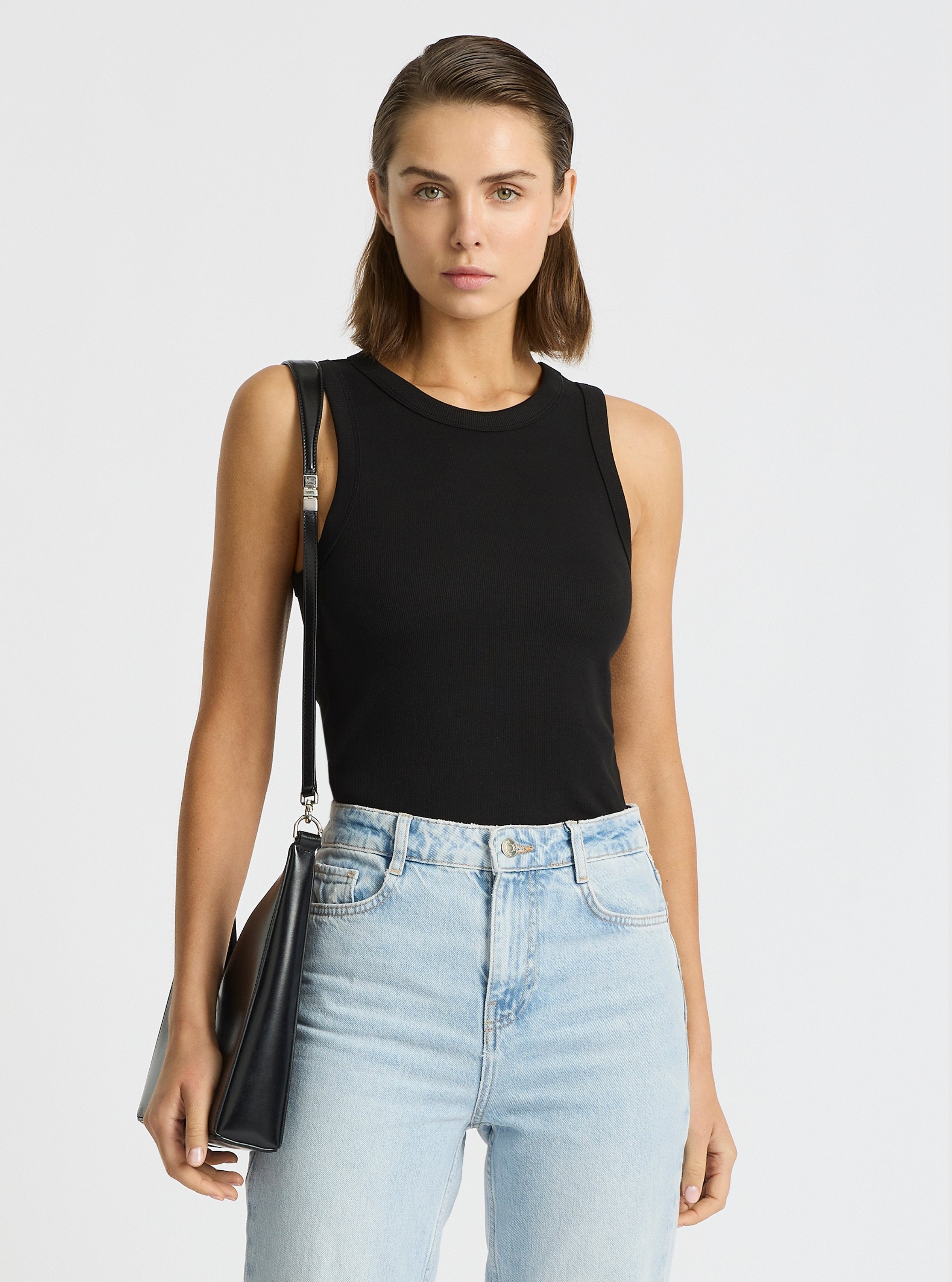 Black|Good Earth Cotton® Tanks – Sustainable Cotton Tanks|Stas is 5'10" and wearing a size S