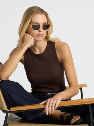 Chocolate|Good Earth Cotton® Tanks – Sustainable Cotton Tanks|Karolina is 5'10" and wearing a size S