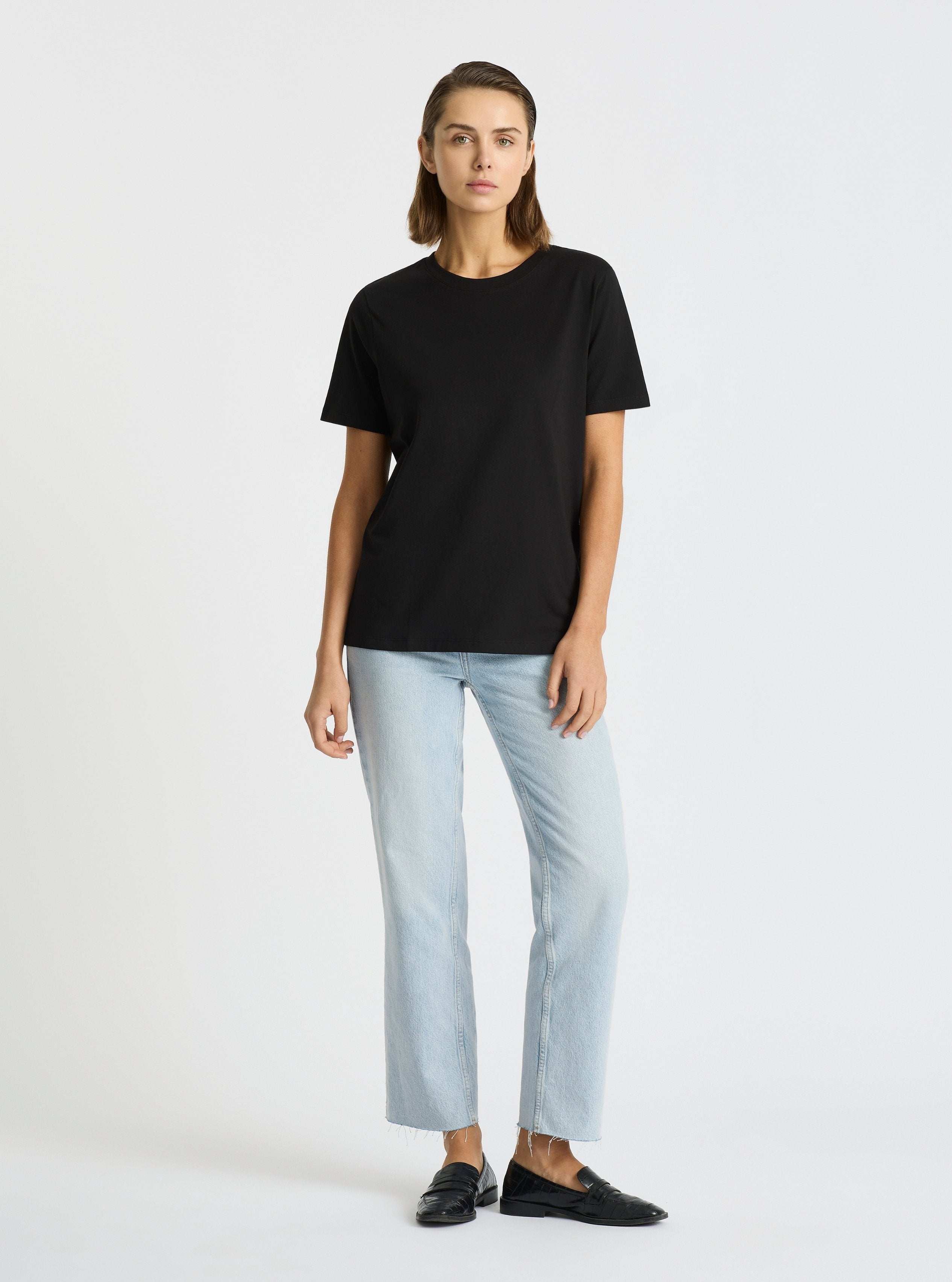 Black|Good Earth Cotton® Classic Tee – Sustainable Cotton T-shirts|Stas is 5'10" and wearing a size S
