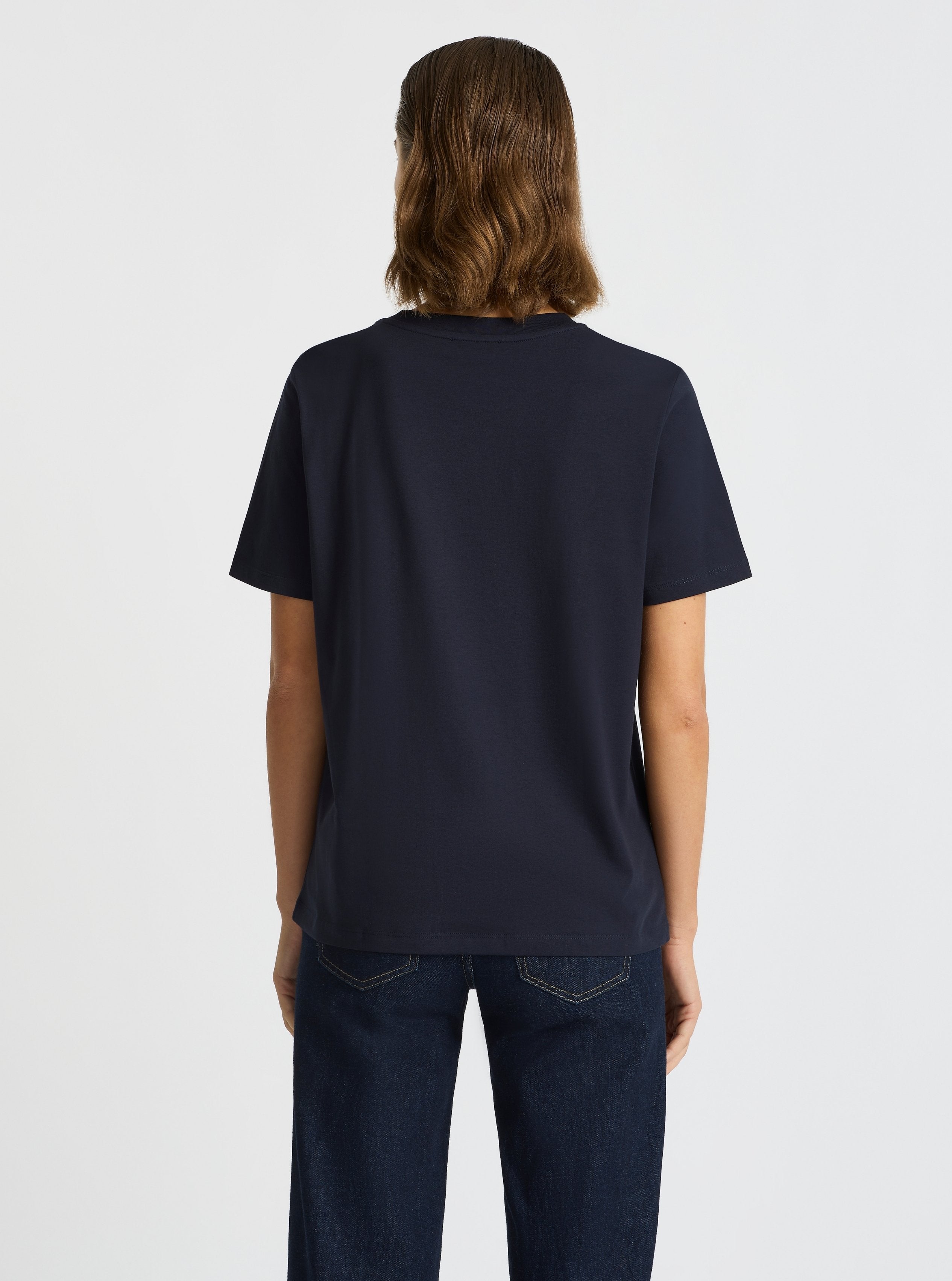 Navy|Good Earth Cotton® Classic Tee – Sustainable Cotton T-shirts|Stas is 5'10" and wearing a size S