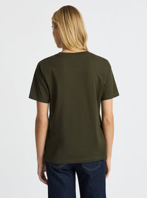 Olive Green|Good Earth Cotton® Classic Tee – Sustainable Cotton T-shirts|Karolina is 5'10" and wearing a size S