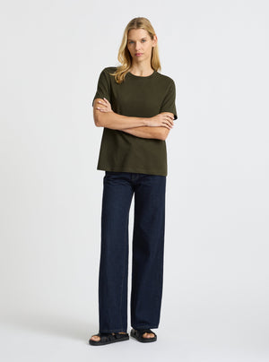 Olive Green|Good Earth Cotton® Classic Tee – Sustainable Cotton T-shirts|Karolina is 5'10" and wearing a size S