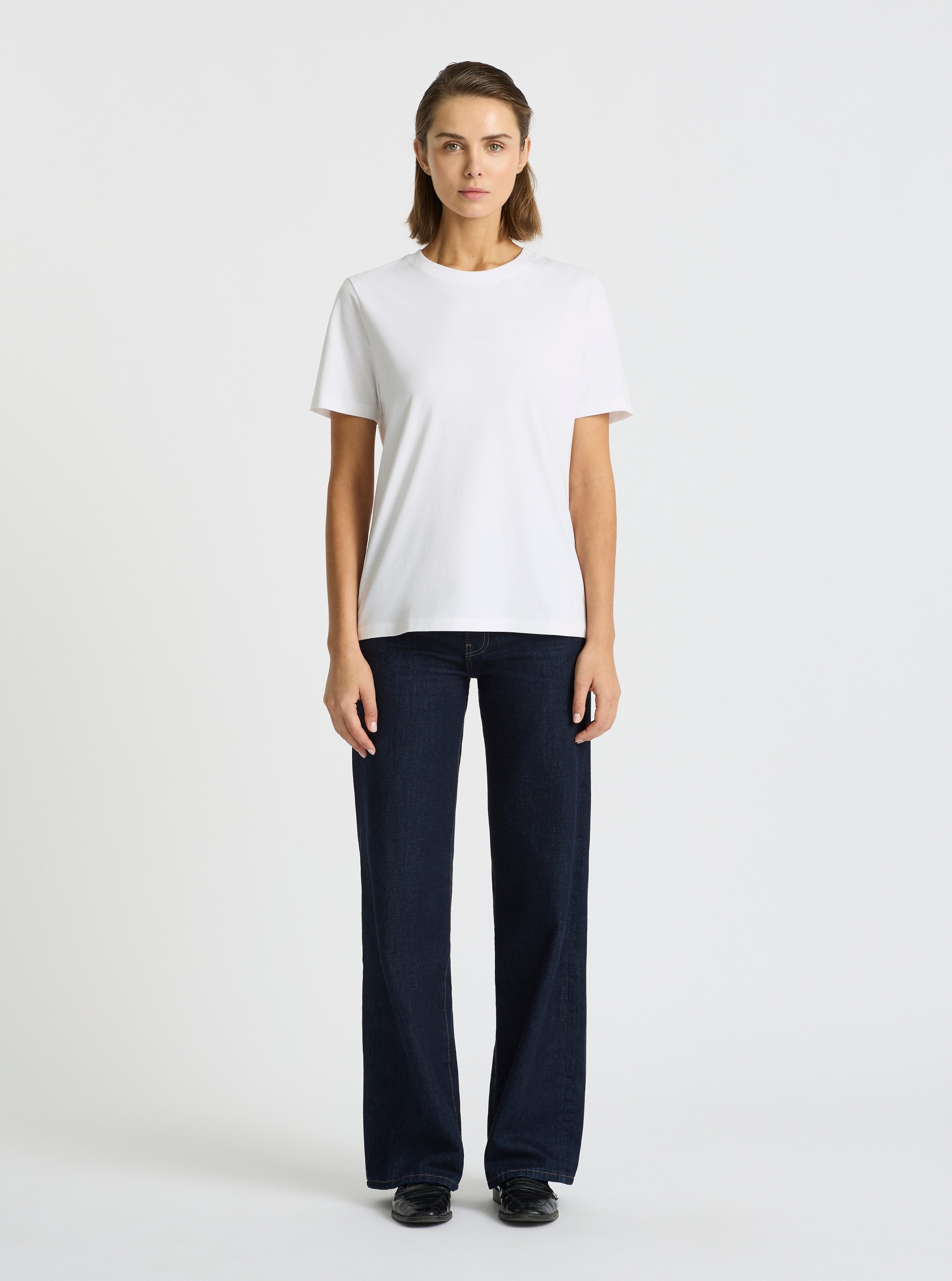 White|Good Earth Cotton® Classic Tee – Sustainable Cotton T-shirts|Stas is 5'10" and wearing a size S