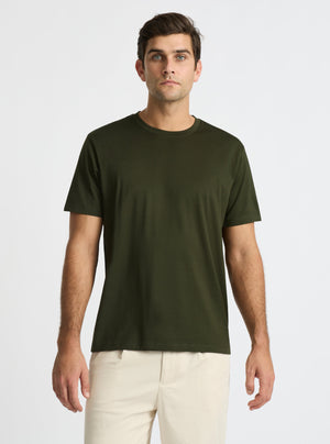 Army Green|Supima® Mercerised Crew Tee for men – premium soft cotton t-shirt|Jack is 6’2” and wearing a size L