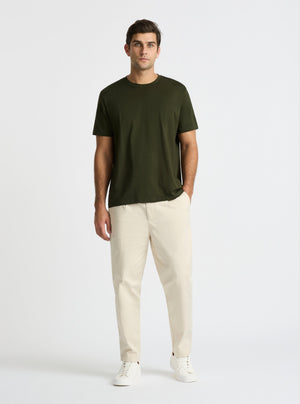 Army Green|Supima® Mercerised Crew Tee for men – premium soft cotton t-shirt|Jack is 6’2” and wearing a size L