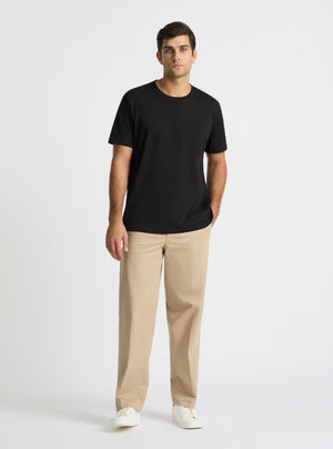 Black|Supima® Mercerised Crew Tee for men – premium soft cotton t-shirt|Jack is 6’2” and wearing a size L
