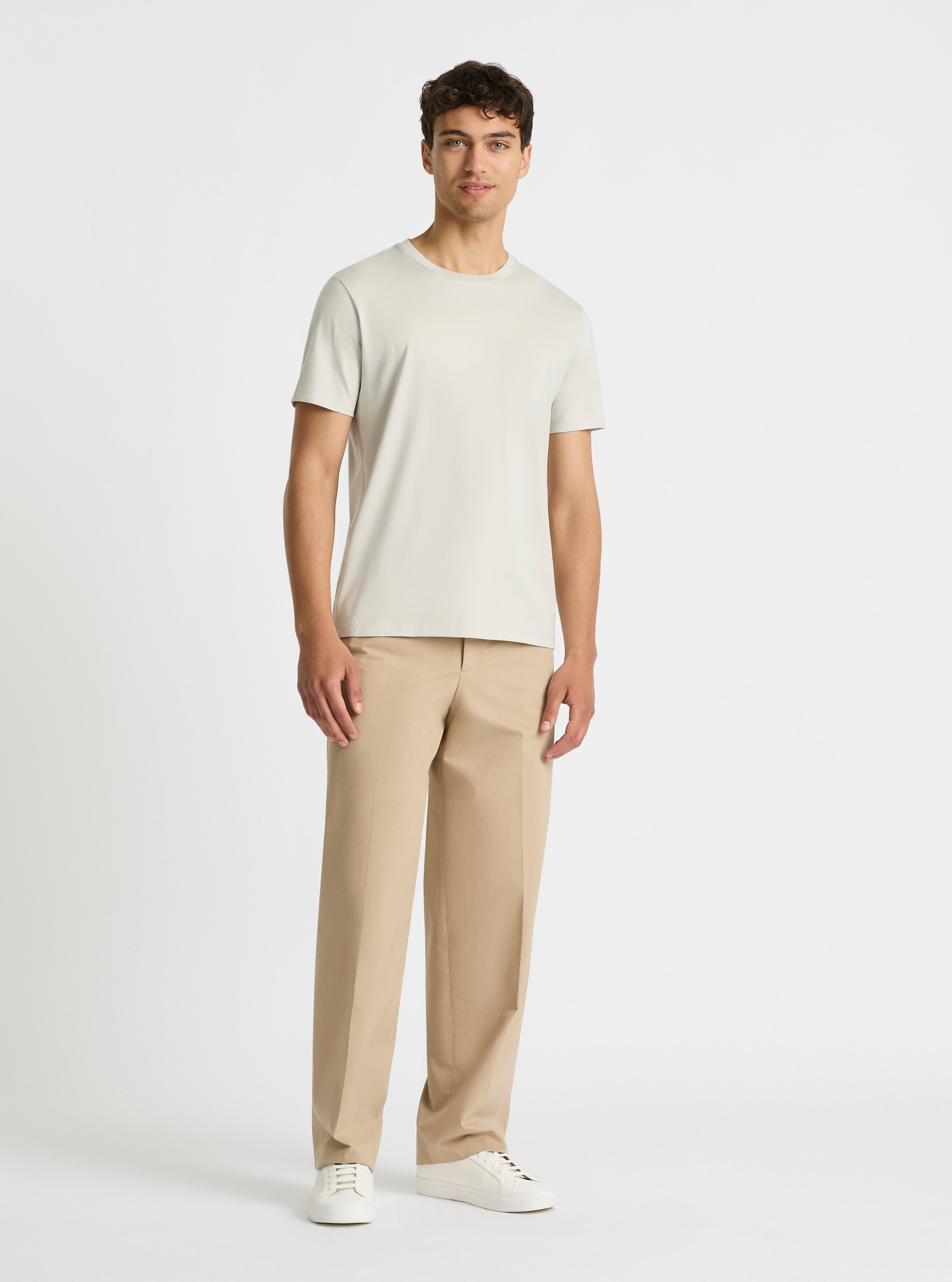 Light Grey|Supima® Mercerised Crew Tee for men – premium soft cotton t-shirt|Evans is 6’2” and wearing a size M